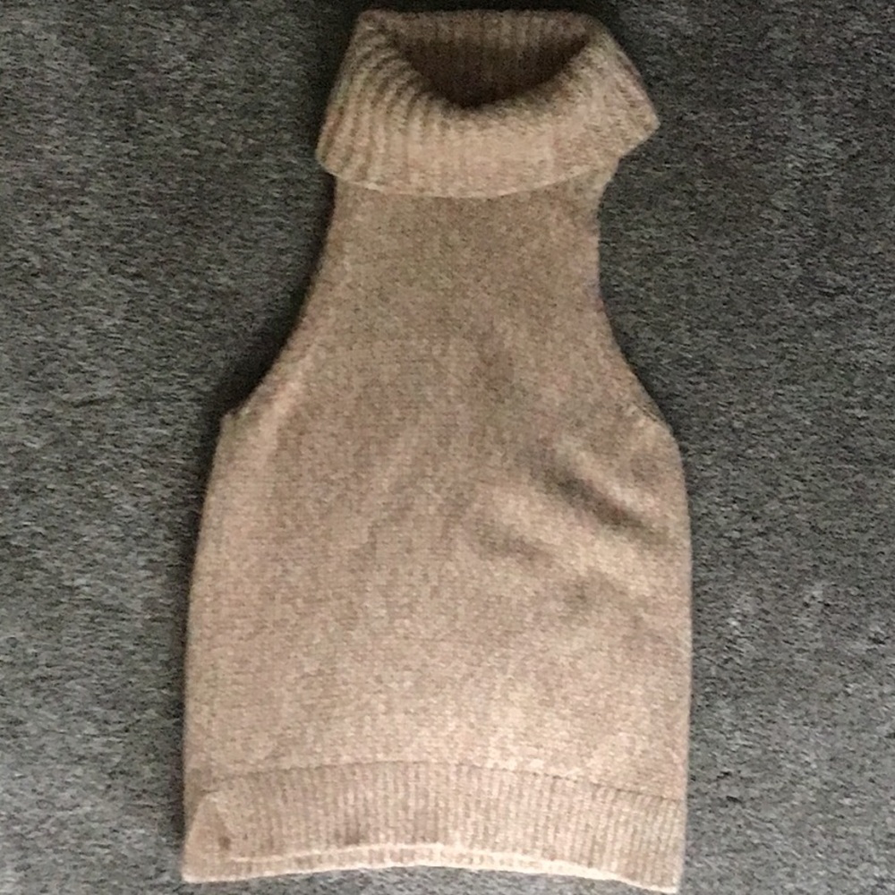Cozy Tan Sleeveless Turtleneck Sweater